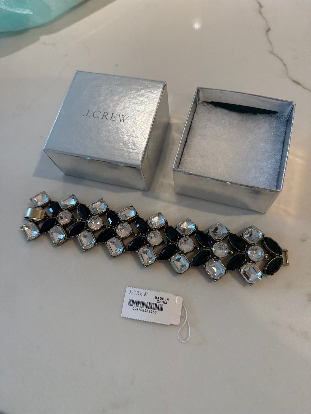 J. Crew Black and Clear Crystal Cluster Bracelet